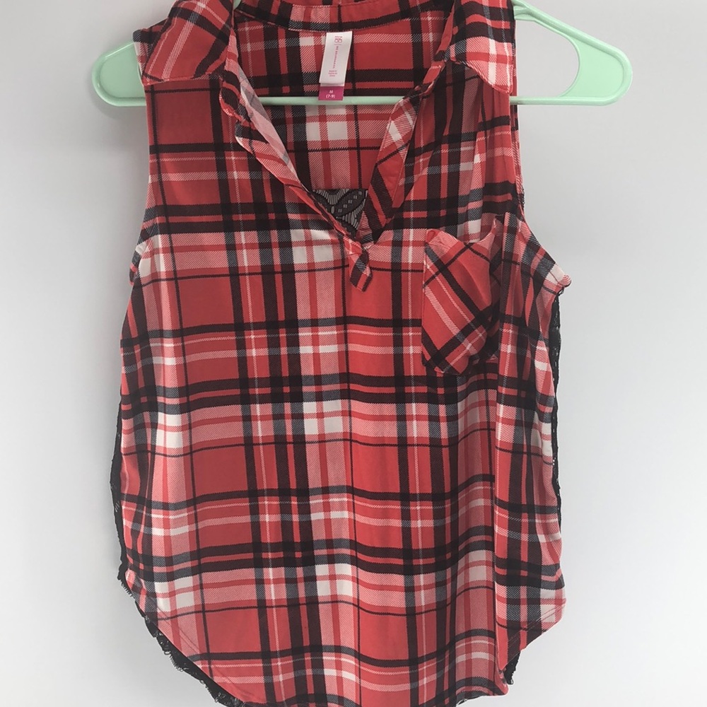 Plaid shirt,button front,lace detail size:M